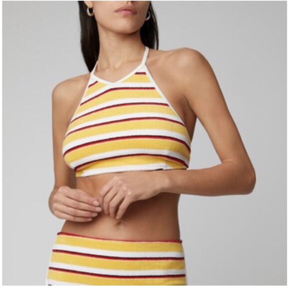 Solid & Striped Demi Bikini Top Yellow Terry Cloth Tie High Neck Women's Size XS - Picture 1 of 7